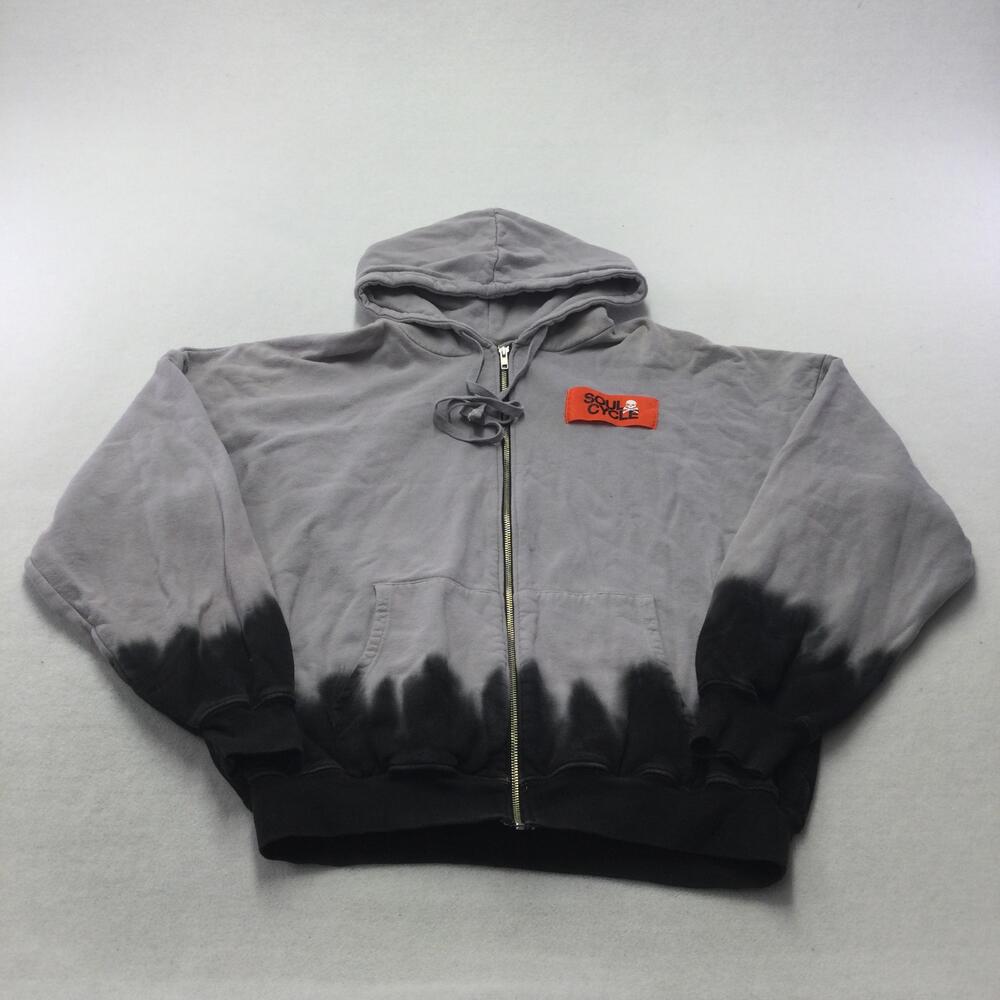 Soul Cycle Hoodie Womens Small Gray Black Dip Dye Full Zip Fleece Sweatshirt